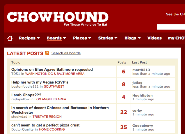 Chowhound boards